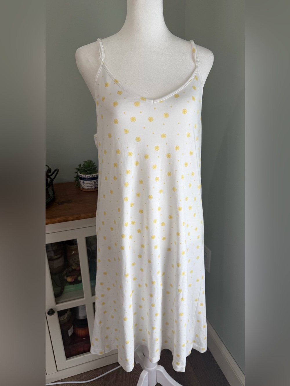 COTN White Floral Spaghetti Strap Night Gown Peruvian Pima Cotton Size Large EUC